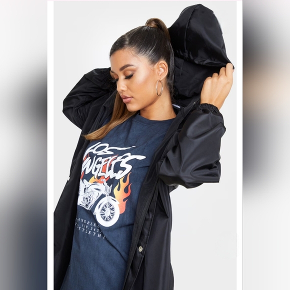 NWT PLT PrettyLittleThing Black Longline Windbreaker Size 6 - Picture 4 of 16